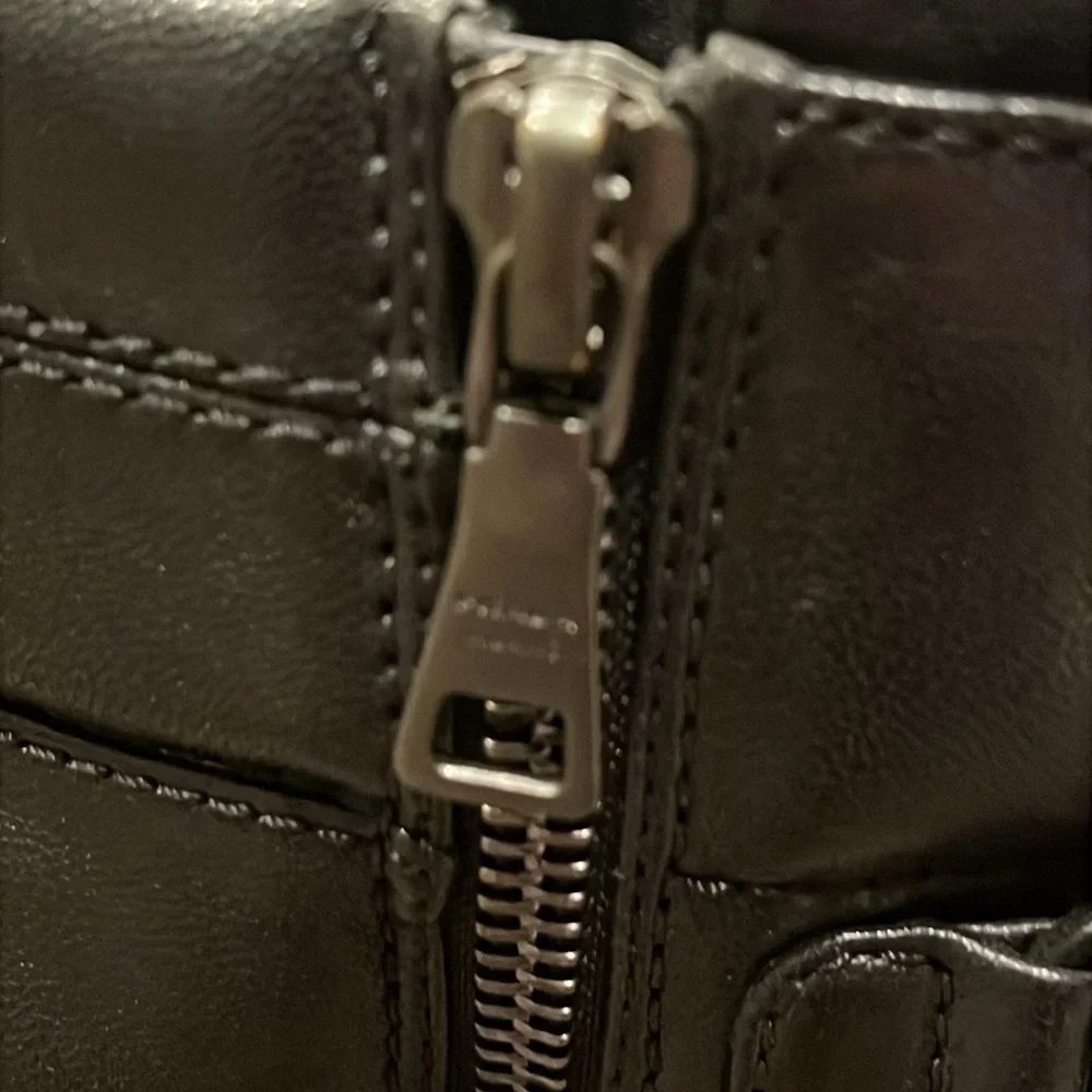 PRADA Combat Heeled Boots Zippers Black Leather Lace Up 37 - Picture 5 of 8